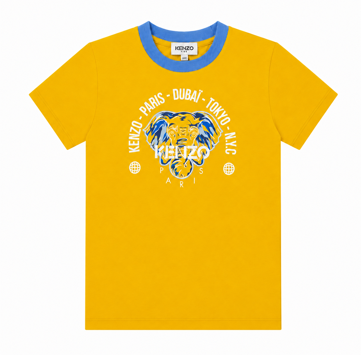 T-Shirt - Jaune col bleu ciel